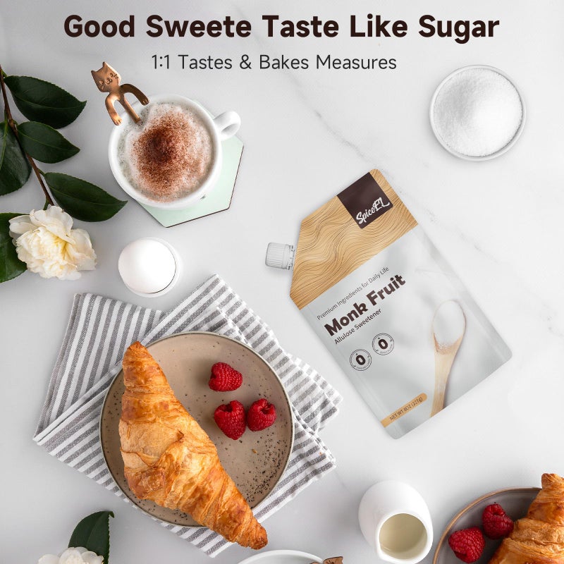 محلي فواكه الراهب SPICEEL مع الأليوز - بديل السكر الأبيض، للقهوة، الشاي، بدون إريثريتول، خالي من الغلوتين، نباتي، مناسب للكيتو، بديل السكر (8 أونصات) - Image 5