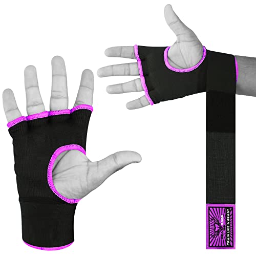 BEAST RAGE Inner Gloves with Hand Wraps Quick Wrap Long 36 Wrist Support MMA Muay Thai Bandages Punching Martial Arts Training Men Women Kickboxing Bandages Under Bag Gloves Purple Kids Junior - Image 3