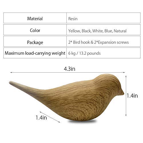 La La Pet 2Pcs 3D Creative Resin Bird Wall Hooks, Home Accessories Wall Decoration Towel Coat Hook Wall Hooks, Natural - Image 3