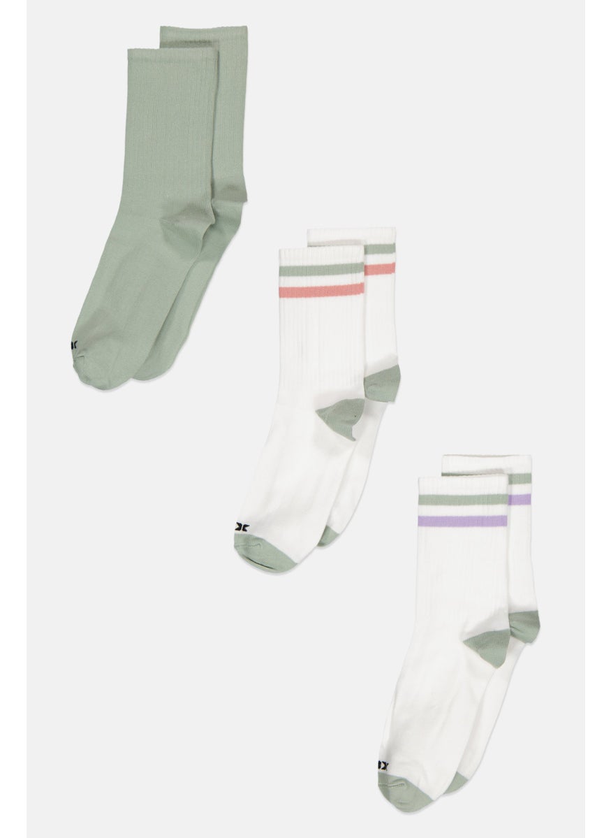 RBX - Women 3 Pair Striped Long Socks, White - Image 1