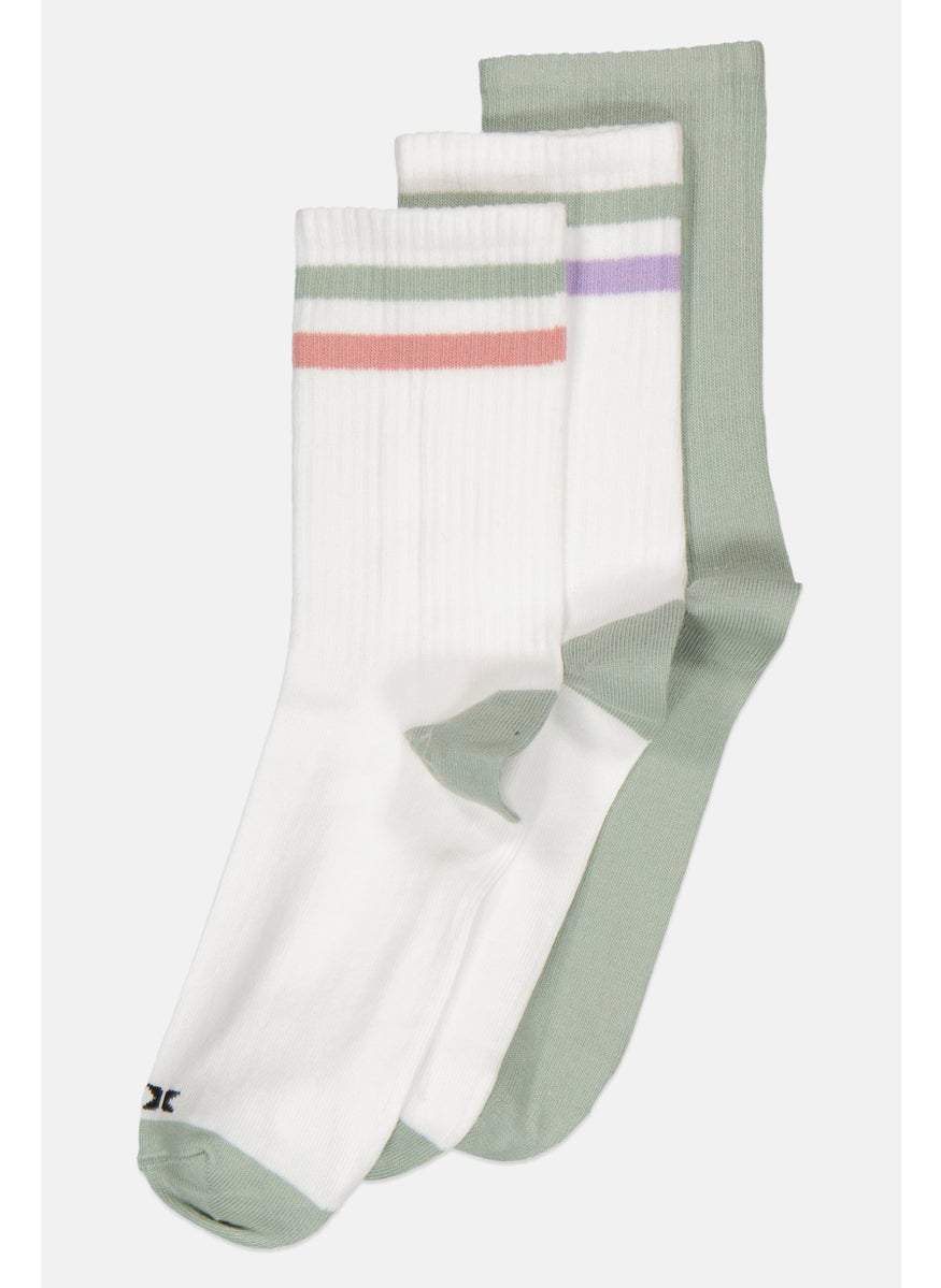 RBX - Women 3 Pair Striped Long Socks, White - Image 1