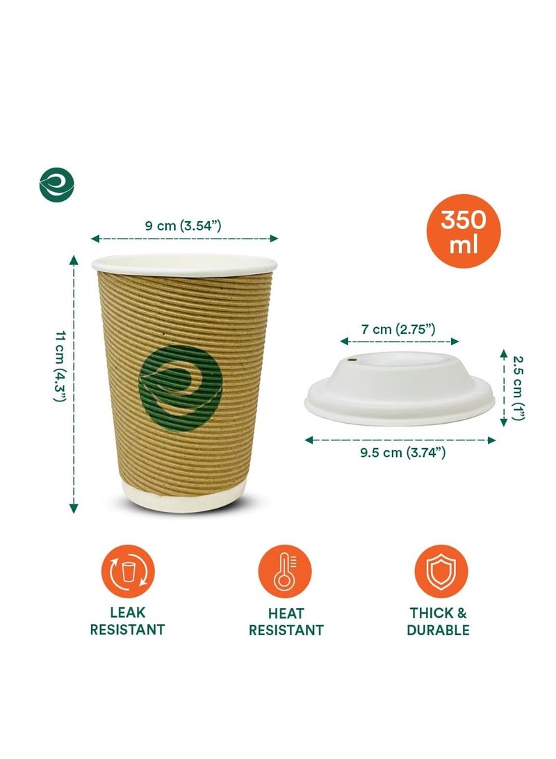 ECO SOUL [350 Ml 50 Count Biodegradable Ripple Cups| Sustainable Disposable Paper Cups|Eco-Friendly Hot Cups|Sturdy, Microwave Safe, Brown