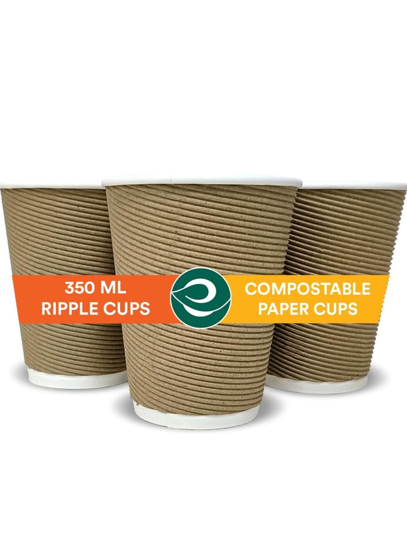 ECO SOUL [350 Ml 50 Count Biodegradable Ripple Cups| Sustainable Disposable Paper Cups|Eco-Friendly Hot Cups|Sturdy, Microwave Safe, Brown