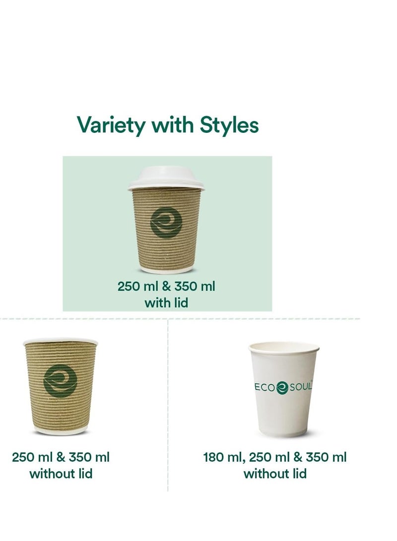 ECO SOUL [350 Ml 50 Count Biodegradable Ripple Cups| Sustainable Disposable Paper Cups|Eco-Friendly Hot Cups|Sturdy, Microwave Safe, Brown