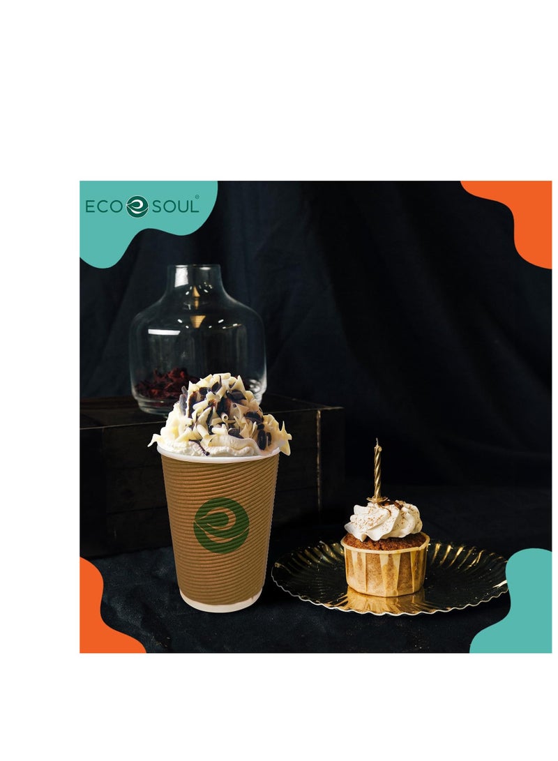 ECO SOUL [350 Ml 50 Count Biodegradable Ripple Cups| Sustainable Disposable Paper Cups|Eco-Friendly Hot Cups|Sturdy, Microwave Safe, Brown