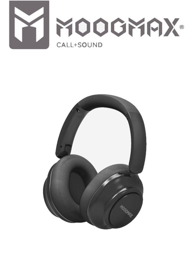 MOOGMAX MX-613 Wireless Bluetooth Headphones with Built-in Microphone for Calls. Bass-free headphones with clear stereo sound. headphones wireless with the latest Bluetooth 5.3 version. headphones bluetooth with up to 18-24 hours of playback time. Foldable, height-adjustable wireless headset. headset wireless compatible with all phones. over ear headphones with comfortable, soft cushions. Moogmax headphones in black.  - Image 1
