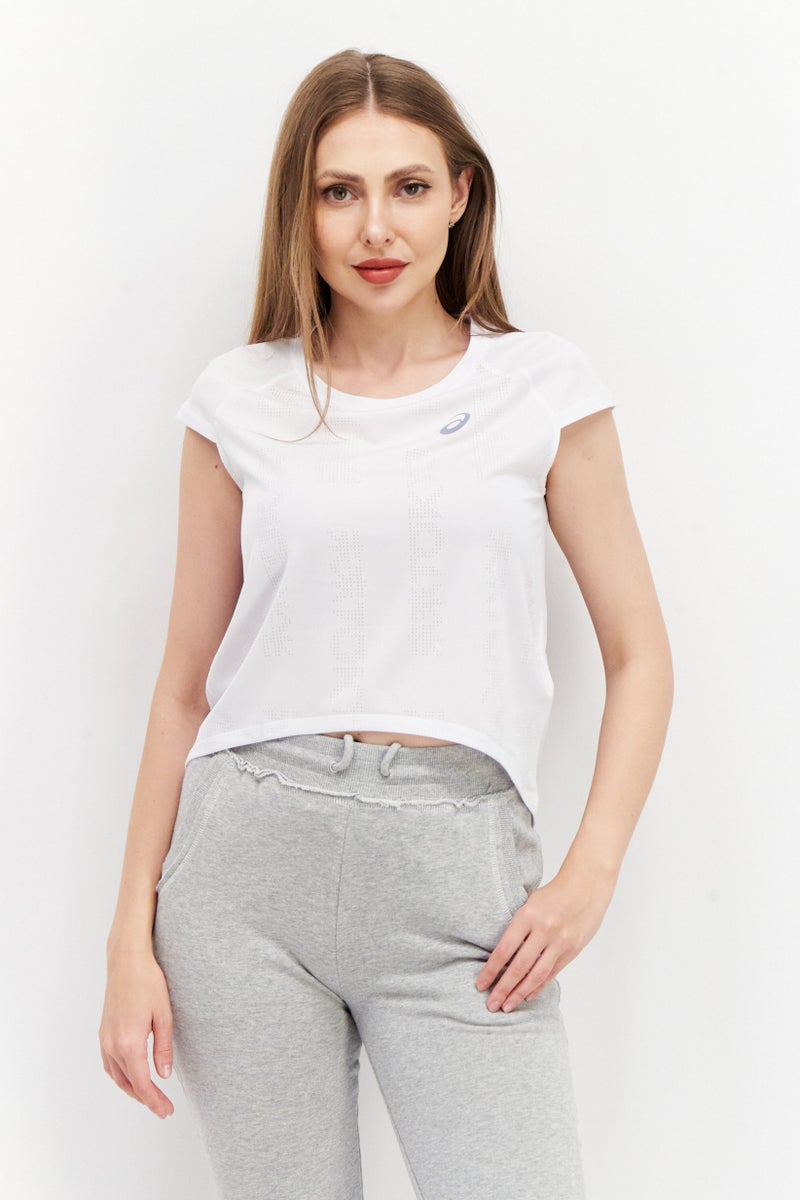 asics قمصان رياضية نسائية بأكمام قصيرة للجري، باللون الأبيض - Image 1