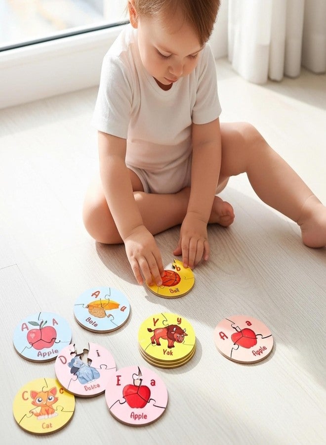 لعبة أحجية الحروف الأبجدية الدائرية من Bugbee Toys للأطفال - 26 قطعة خشبية تعليمية | لوحة أحجية دائرية تعليمية مونتيسوري | لعبة مطابقة الحروف لمرحلة ما قبل المدرسة للأطفال الصغار من عمر سنتين إلى خمس سنوات - Image 2