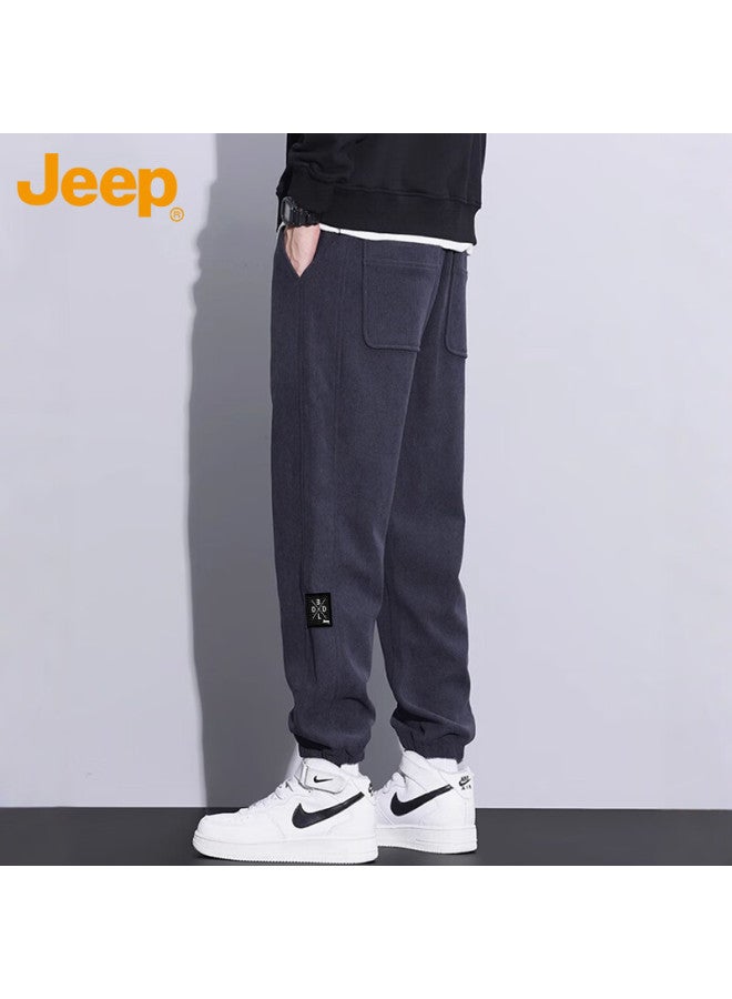 Jeep بنطلونات كاجوال للرجال من جيب، خريف وربيع، فضفاضة، ثقيلة الوزن، بنطلونات رياضية للرجال، رمادي داكن M - Image 4