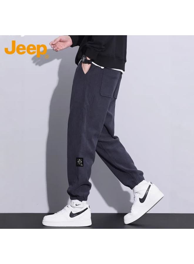 Jeep بنطلونات كاجوال للرجال من جيب، خريف وربيع، فضفاضة، ثقيلة الوزن، بنطلونات رياضية للرجال، رمادي داكن M - Image 5