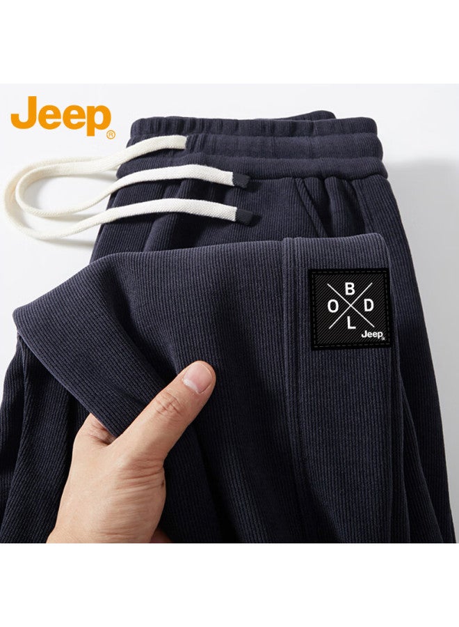 Jeep بنطلونات كاجوال للرجال من جيب، خريف وربيع، فضفاضة، ثقيلة الوزن، بنطلونات رياضية للرجال، رمادي داكن M - Image 1
