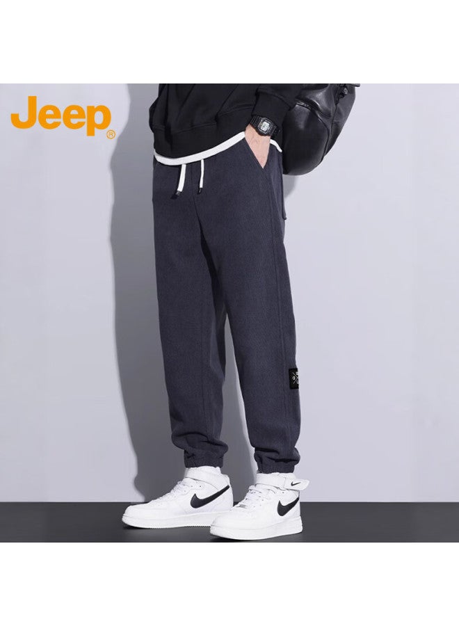 Jeep بنطلونات كاجوال للرجال من جيب، خريف وربيع، فضفاضة، ثقيلة الوزن، بنطلونات رياضية للرجال، رمادي داكن M - Image 2