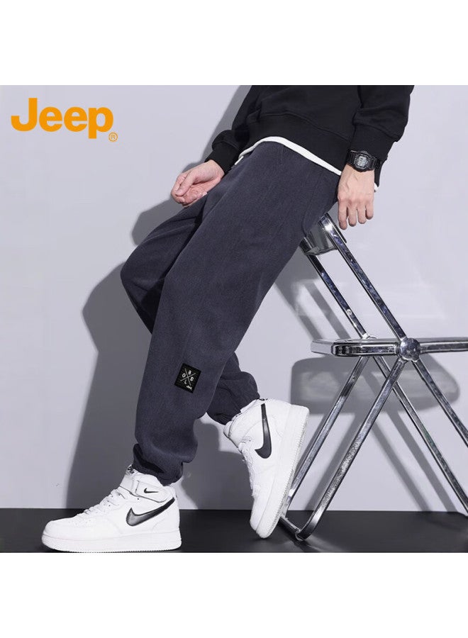 Jeep بنطلونات كاجوال للرجال من جيب، خريف وربيع، فضفاضة، ثقيلة الوزن، بنطلونات رياضية للرجال، رمادي داكن M - Image 3