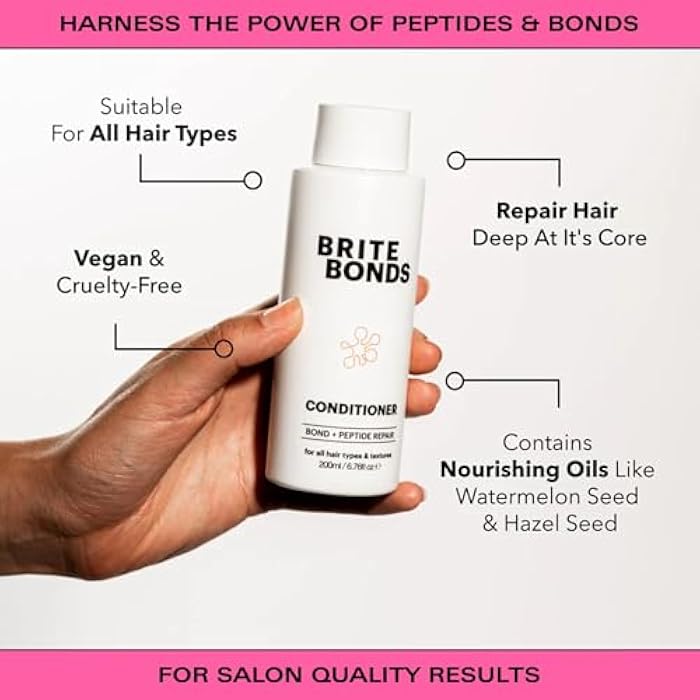 Brite Bonds Repair Conditioner with Peptides - Reverse All Types of Hair Damage & Enhance Shine with Nourishing Oils - Vegan Cruelty-Free Salon Grade - Pairs with Bonds Shampoo (6.76 Fl Oz) - Image 3