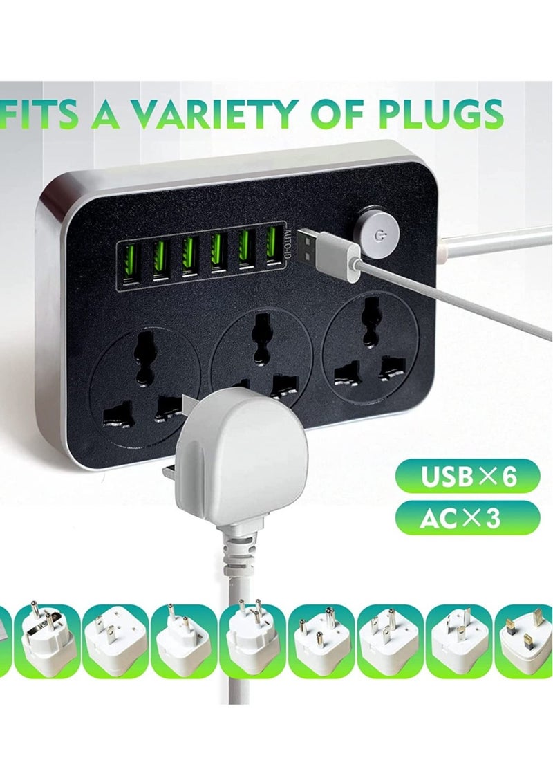 Generic Power Strips Extension Cord 3 Outlets, Power Socket with 6 USB Ports Universal Charging Socket with 2M Bold Extension Cord  - Image 2