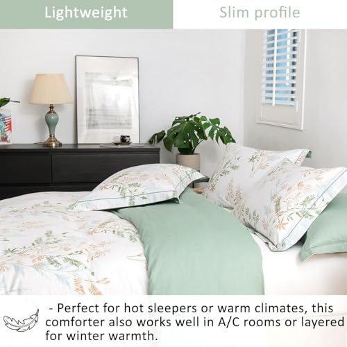 ALEISSEL Natural Cotton 3pcs Botanical Comforter Sets King Size-Green Comforter with Luxurious Tan & Gray Leaves on White, Reversible Lightweight Floral Bedding Sets(King 104"×90") - Image 3