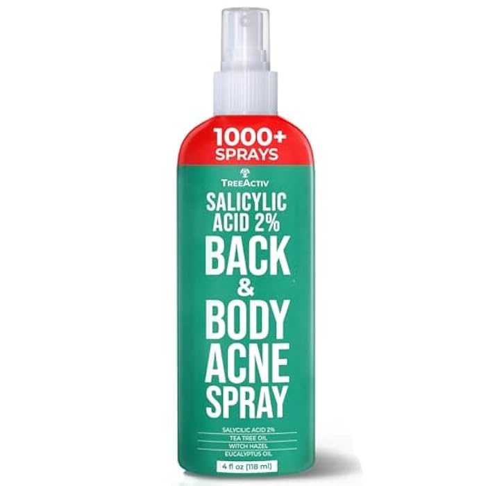 TreeActiv Body Acne Spray 4 fl oz, 2% Salicylic Acid Spray, Back Acne Spray, Tea Tree Oil Spray with Aloe Vera, Body Acne Spray, Back Acne Solution,1000+ Uses - Image 1