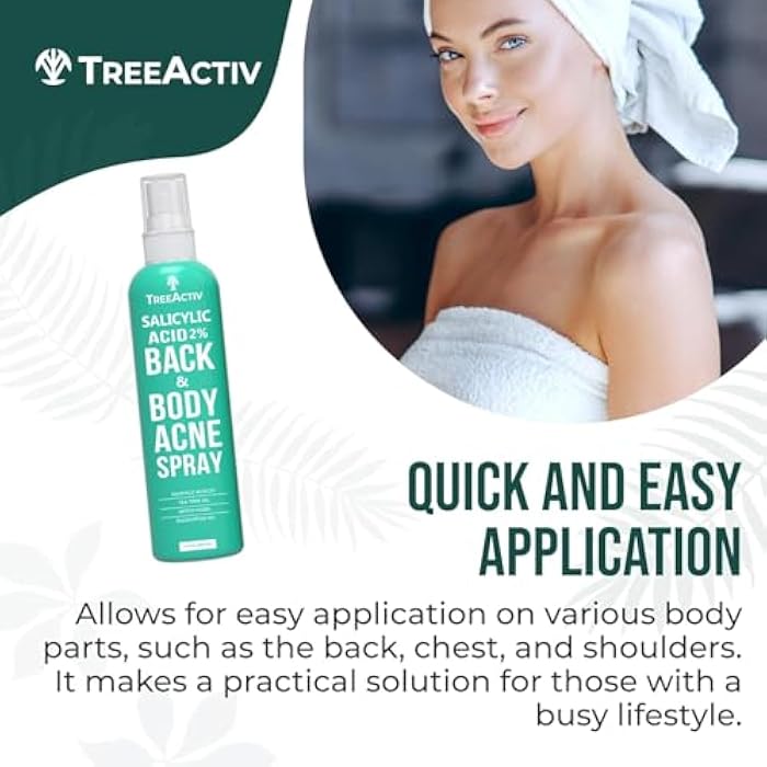 TreeActiv Body Acne Spray 4 fl oz, 2% Salicylic Acid Spray, Back Acne Spray, Tea Tree Oil Spray with Aloe Vera, Body Acne Spray, Back Acne Solution,1000+ Uses - Image 3