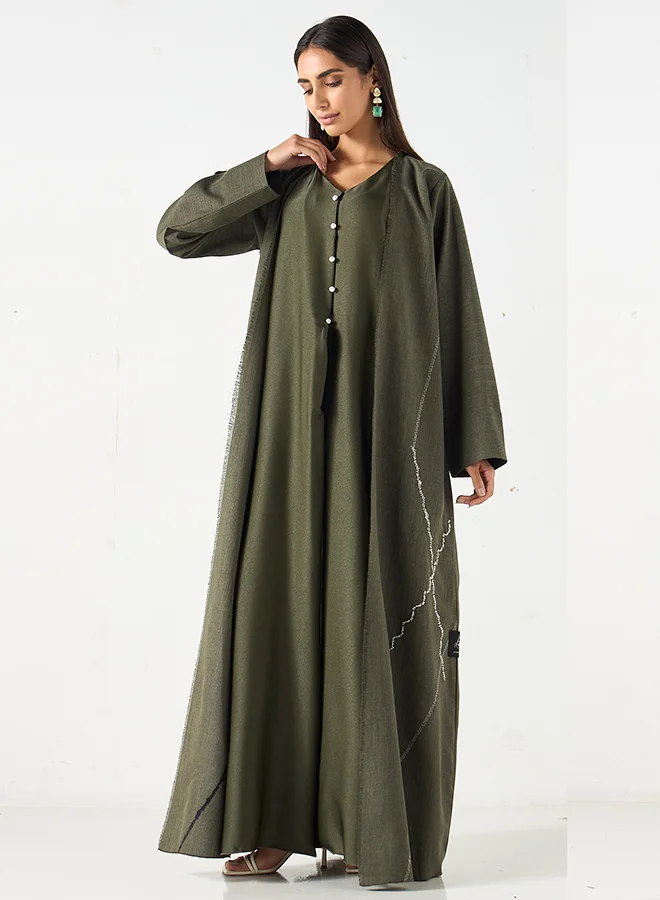 Hadiyath Al Madinah Olive Embroidered Abaya - HM