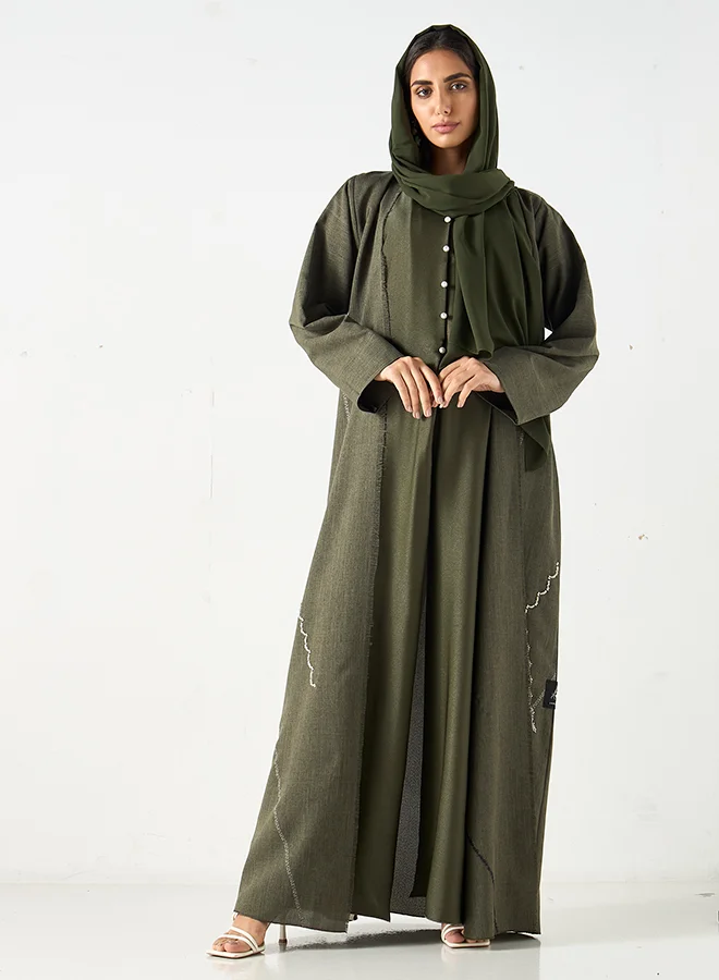 Hadiyath Al Madinah Olive Embroidered Abaya - HM