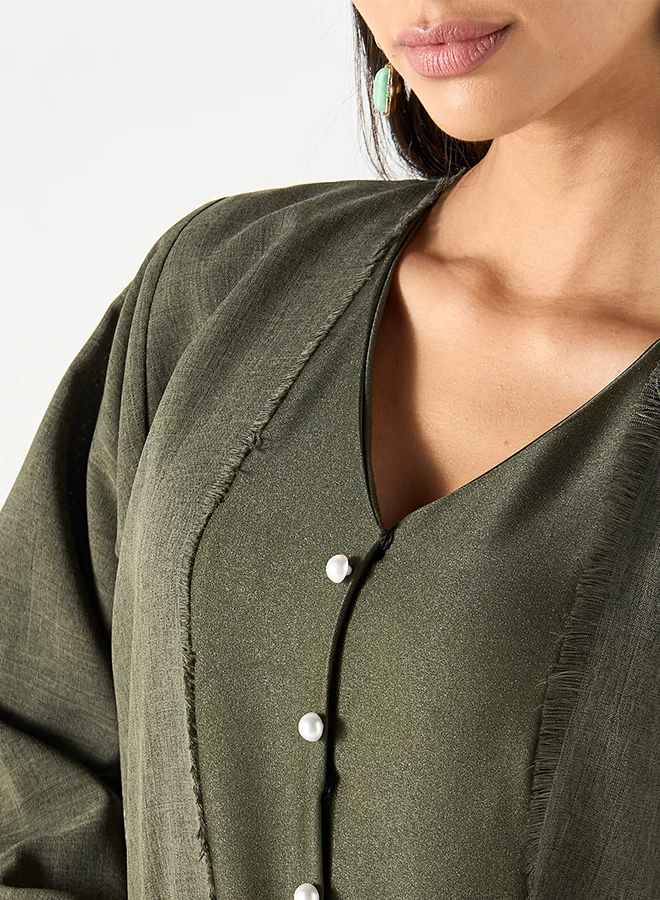 Hadiyath Al Madinah Olive Embroidered Abaya - HM