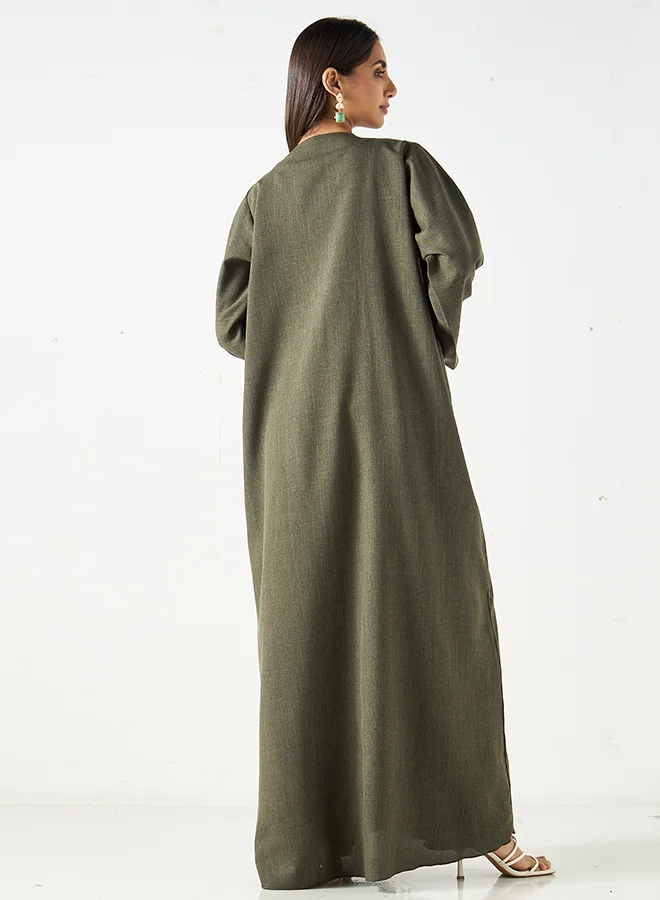 Hadiyath Al Madinah Olive Embroidered Abaya - HM
