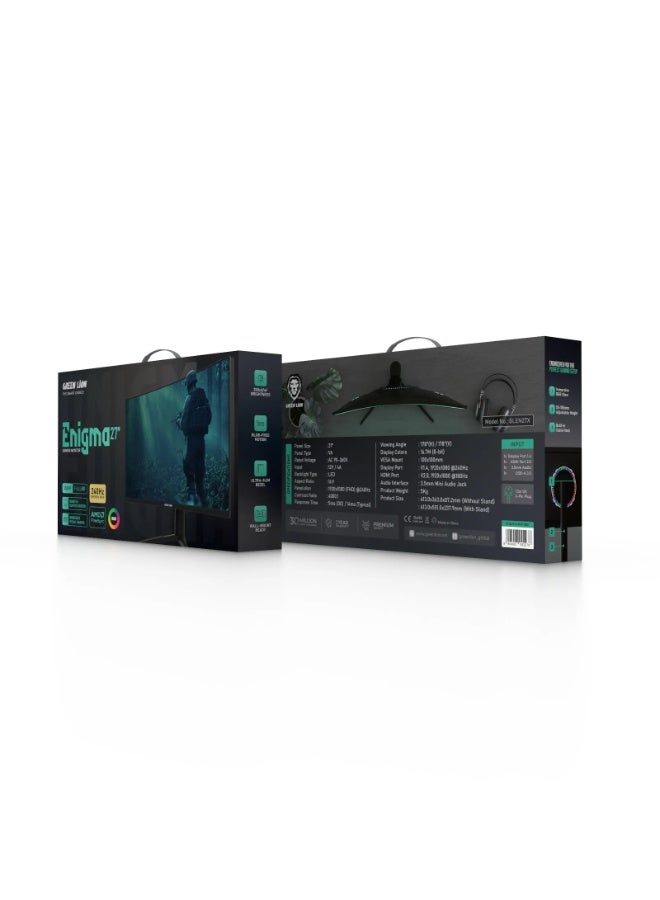 GREEN LION Enigma 27" Curved Gaming Monitor, 1080 Full HD Resolution, 240Hz Refresh Rate, VA Panel, AMD Free Sync, HDR Support, Adjustable Height Stand, Fast responce time 5ms , 1800R Curved Screen, 16:9 Aspect Ratio, LED Backlight - Black - Image 5