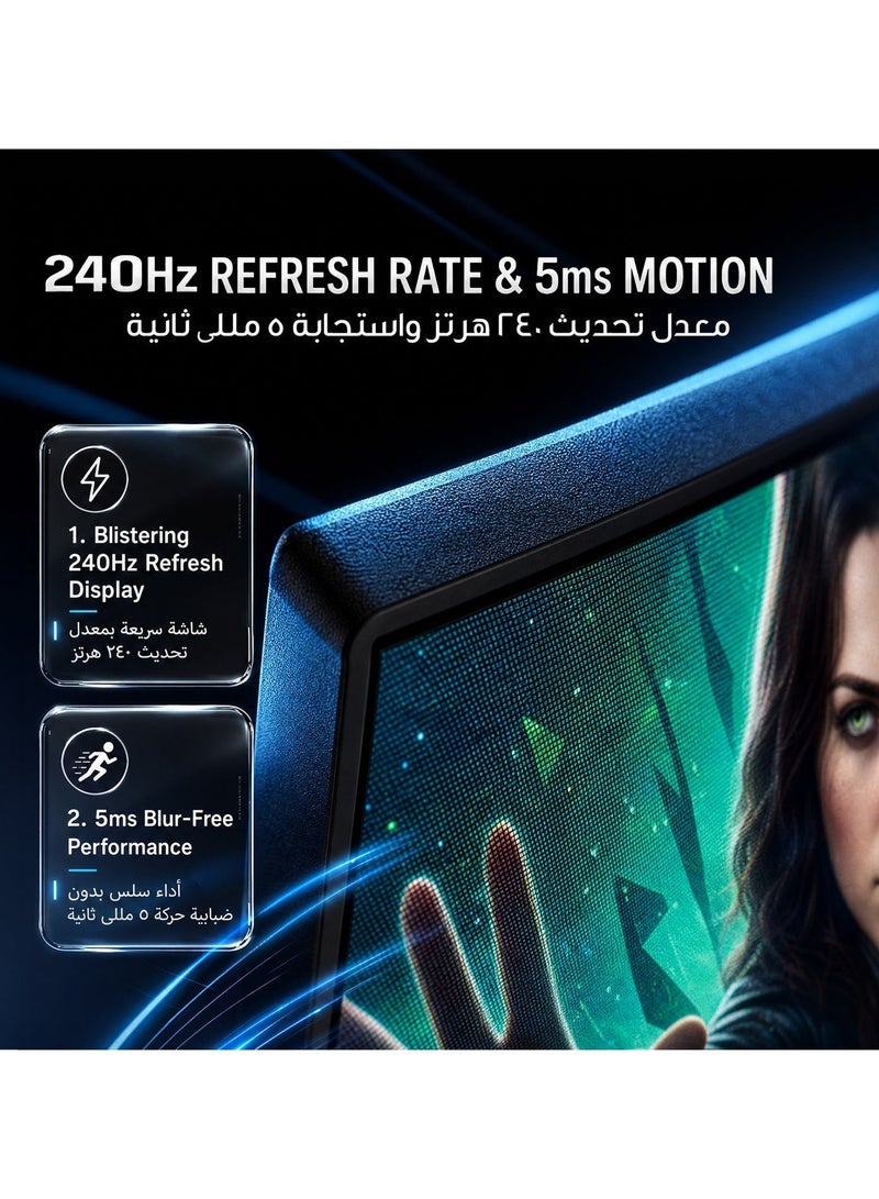 GREEN LION Enigma 27" Curved Gaming Monitor, 1080 Full HD Resolution, 240Hz Refresh Rate, VA Panel, AMD Free Sync, HDR Support, Adjustable Height Stand, Fast responce time 5ms , 1800R Curved Screen, 16:9 Aspect Ratio, LED Backlight - Black - Image 3