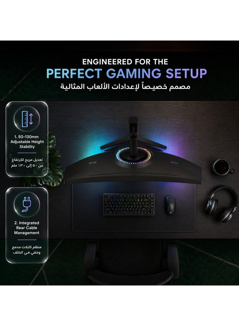 GREEN LION Enigma 27" Curved Gaming Monitor, 1080 Full HD Resolution, 240Hz Refresh Rate, VA Panel, AMD Free Sync, HDR Support, Adjustable Height Stand, Fast responce time 5ms , 1800R Curved Screen, 16:9 Aspect Ratio, LED Backlight - Black - Image 4