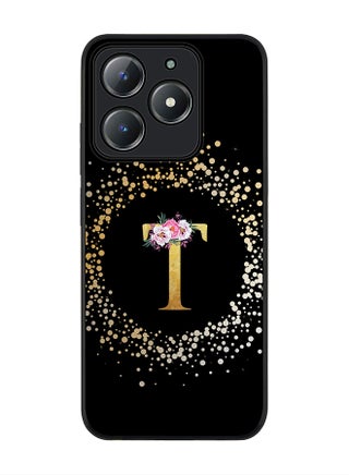Custom Monogram Floral - T ( Black )