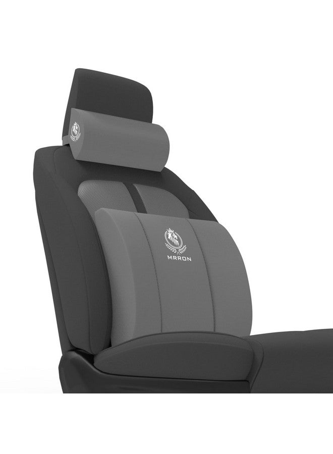 MRRON دعم أسفل الظهر الوهمي ووسادة الرقبة للكرسي ومقعد السيارة، وسادة دعم عظمية من رغوة الذاكرة مصممة لتخفيف آلام الظهر لجلوس مريح (رمادي) - Image 1