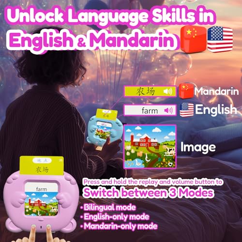 MoLingvora Bilingual Talking Flash Cards for Kids Mandarin English Flashcards Children Adults 510 Sight Words ABC Alphabet Pocket Speech for Toddlers Audible Sensory Toys Chinese Pink - Image 5