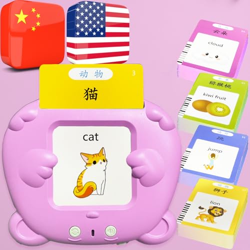 MoLingvora Bilingual Talking Flash Cards for Kids Mandarin English Flashcards Children Adults 510 Sight Words ABC Alphabet Pocket Speech for Toddlers Audible Sensory Toys Chinese Pink - Image 1
