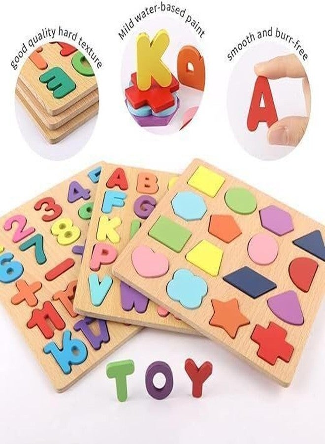 Crazy Buy CrazyBuy Wooden Puzzles for Toddlers, Alphabet Numbers Shapes 3 Sets Puzzle Board (Multicolor) - Image 3