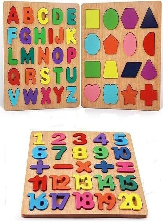 Crazy Buy CrazyBuy Wooden Puzzles for Toddlers, Alphabet Numbers Shapes 3 Sets Puzzle Board (Multicolor) - Image 1