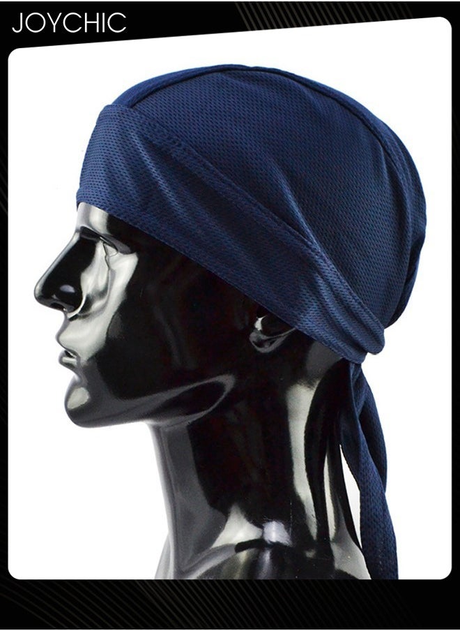 Joychic Sweat Wicking  Men Mesh Head Wraps Long Tail Breathable Hijab Helmet Liners Pirate Hats for Outdoor Cycling Motorcycle Navy Blue  - Image 2