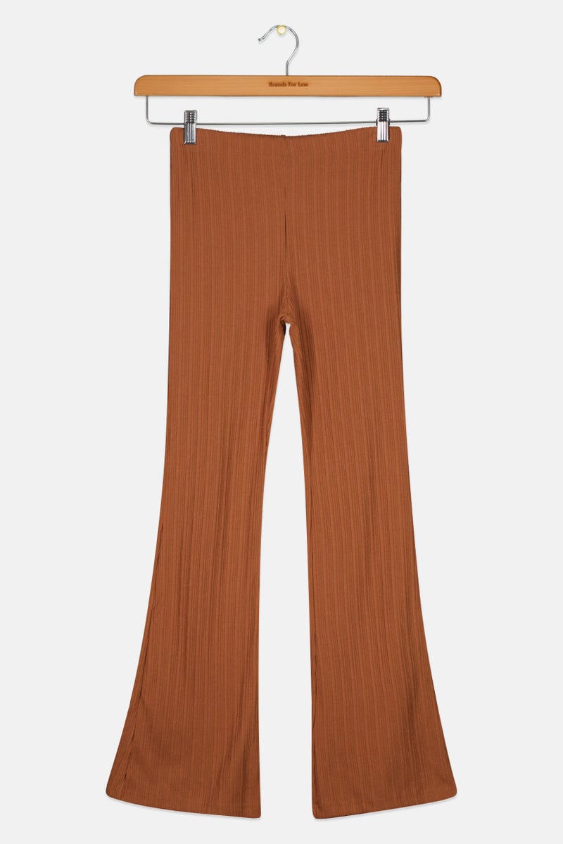 KOTON Kids Girl Textured Pull On Pants, Brown  - Image 2