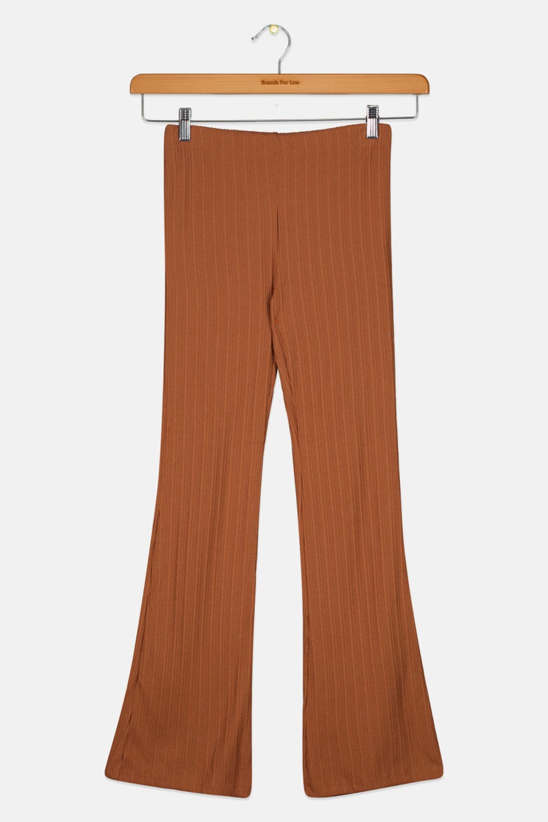 KOTON Kids Girl Textured Pull On Pants, Brown  - Image 1