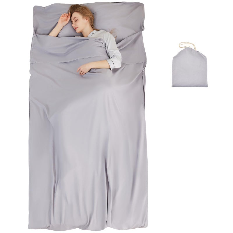 RHINSBENF Sleeping Bag Liner Camping Adult Sleep Sack Lightweight Travel Sheet for Hotel Bed Compact Ultralight Essential Cleaning Supplies Kit Travel Bedding Set for Backpacking (Gray & Single) - Image 1