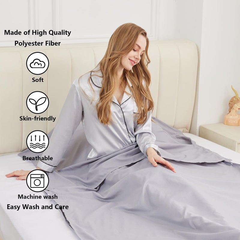 RHINSBENF Sleeping Bag Liner Camping Adult Sleep Sack Lightweight Travel Sheet for Hotel Bed Compact Ultralight Essential Cleaning Supplies Kit Travel Bedding Set for Backpacking (Gray & Single) - Image 3