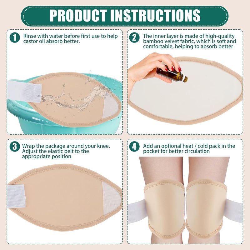 May Create ® 2pcs Castor Oil Pack for Knee, Castor Oil Pack Wrap for Knee Castor Oil Pack with Adjustable Elastic Strap, Reusable Breathable Cotton Castor Oil Compress Pads for Calf, Knees, Arm, Leg - Image 3
