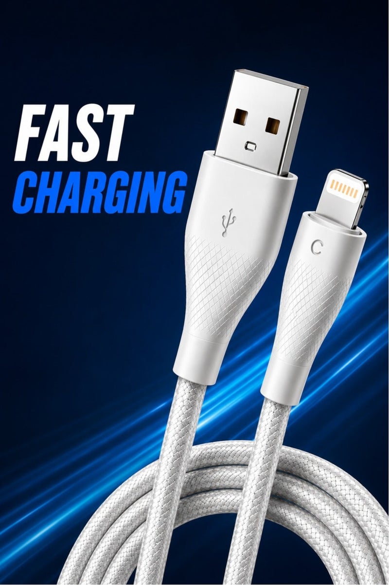 كابل USB إلى لايتنينج للشحن السريع، كابل آيفون مضفر بالنايلون، نقل بيانات عالي السرعة، سلك شحن متين متوافق مع آيفون وآيباد وأجهزة لايتنينج - Image 4