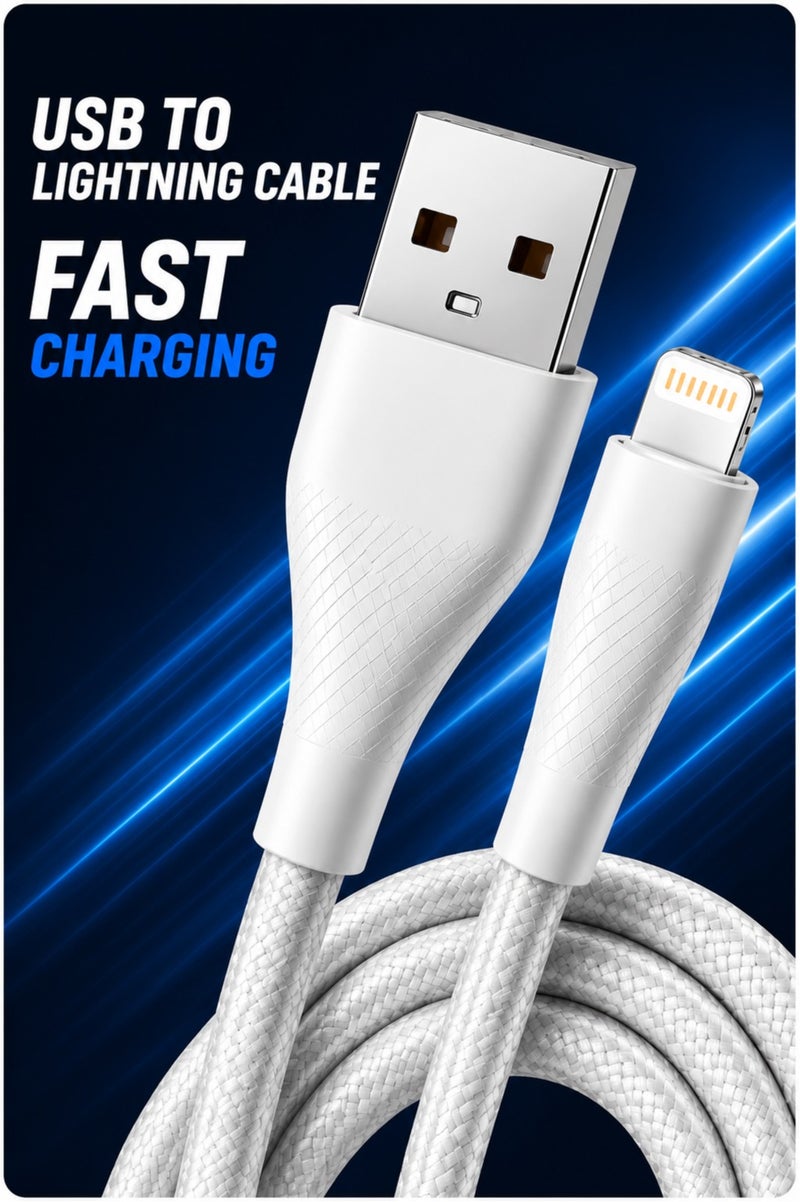 كابل USB إلى لايتنينج للشحن السريع، كابل آيفون مضفر بالنايلون، نقل بيانات عالي السرعة، سلك شحن متين متوافق مع آيفون وآيباد وأجهزة لايتنينج - Image 1