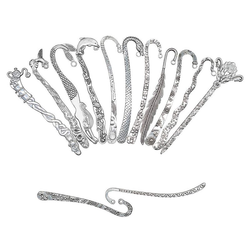 HOSTK 10pc Silver Metal Bookmark Hairpin Hook Carved Antique Vintage with Pendant Jewellery Making Mermaid Souvenirs Plain Embossed