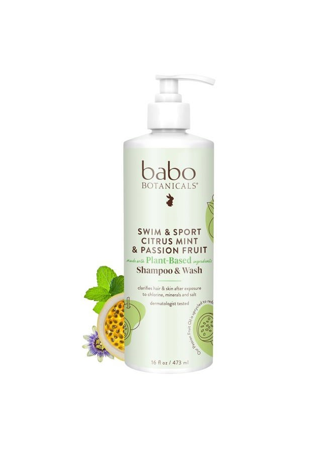 Babo Botanicals Purifying Swim & Sport 2-in-1 Shampoo & Wash - with Passion Fruit Oil, Organic Aloe & Green Tea - for Babies, Kids or Extra Sensitive Skin - Light Citrus Mint Fragrance, 16 Ounce - Image 1
