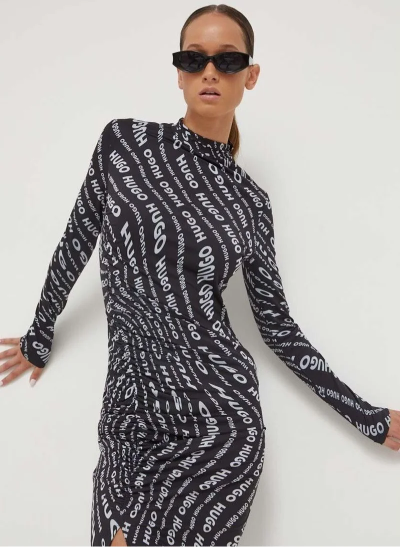 HUGO Printed Long Sleeve Dress