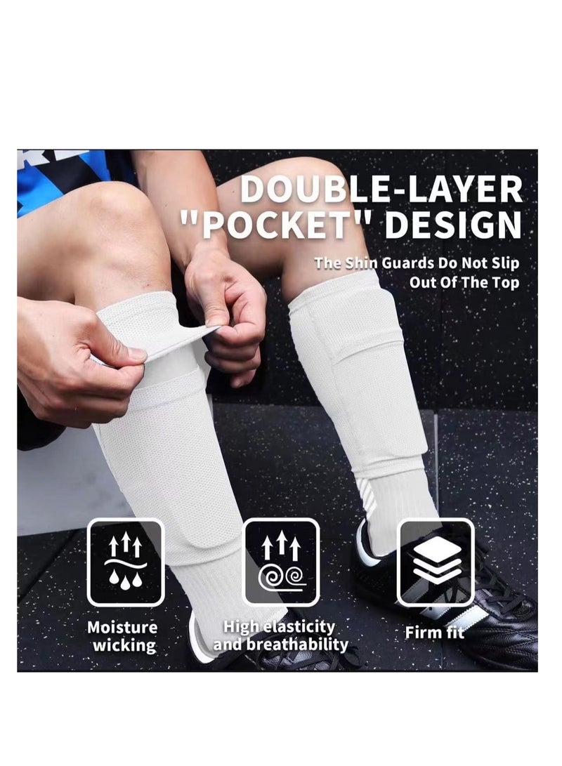 Generic 4PCS Football Skidproof Soccer Socks Nylon Pocket Shin Guard Sleeves Calf Compression Socks For Soccer Football Sports Adjustable Shin Guard Straps(Blue)  - Image 2