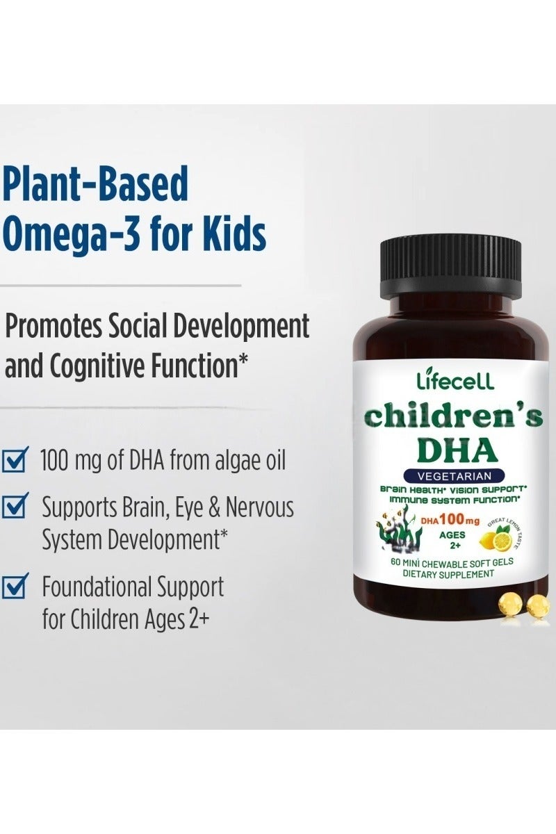 لايفسل أقراص DHA القابلة للمضغ للأطفال بنكهة الليمون لصحة الدماغ 60 قطعة نباتية - Image 3