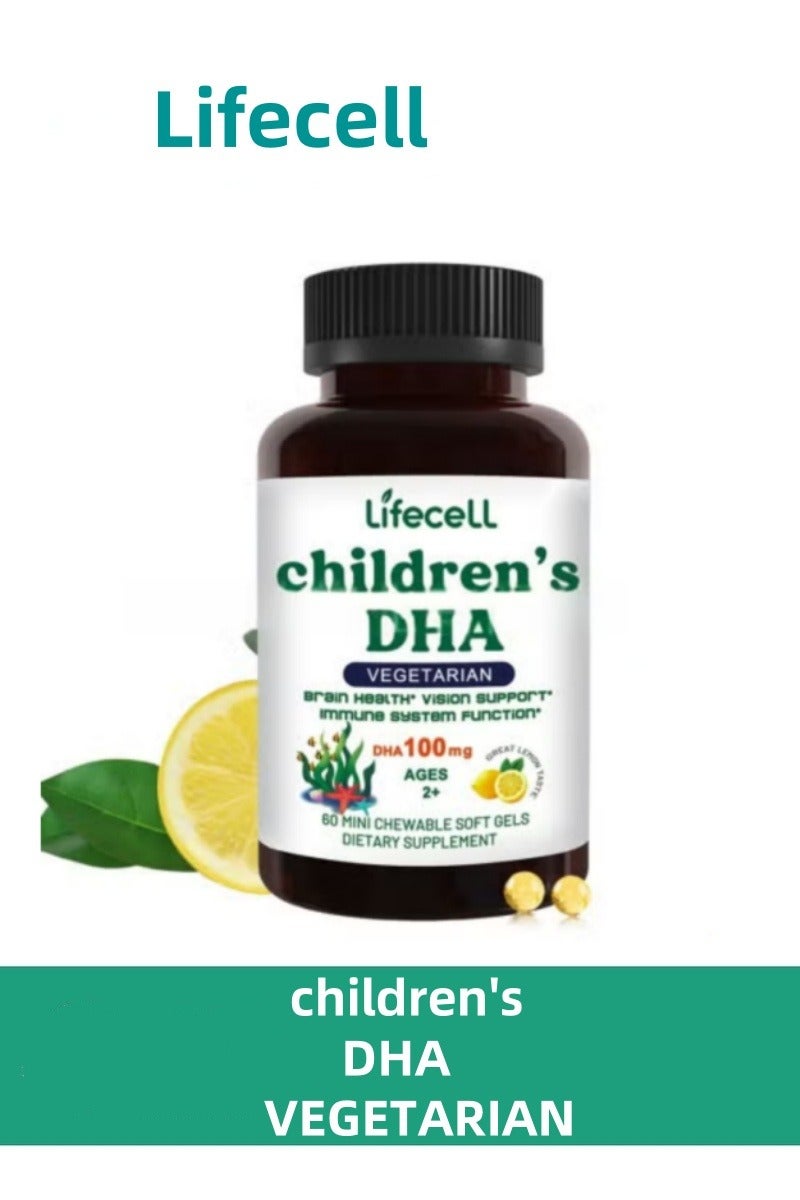 لايفسل أقراص DHA القابلة للمضغ للأطفال بنكهة الليمون لصحة الدماغ 60 قطعة نباتية - Image 1