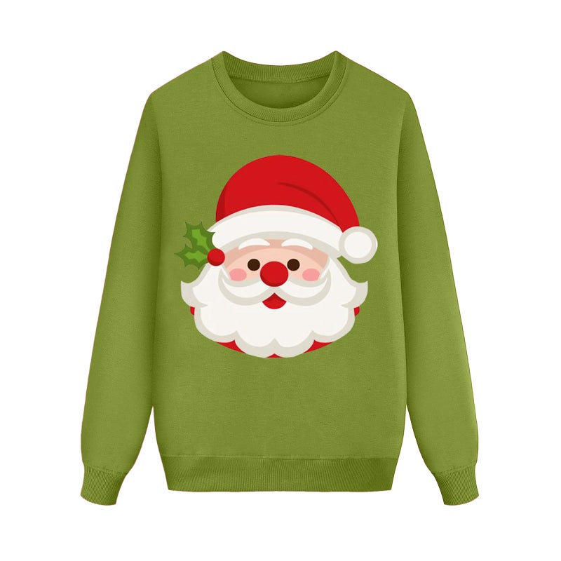 and Women''s 2024 New Korean Style Trendy Autumn and Winter Santa Claus Printed Crewneck Sweat Pullover Head Family Dress - Image 1